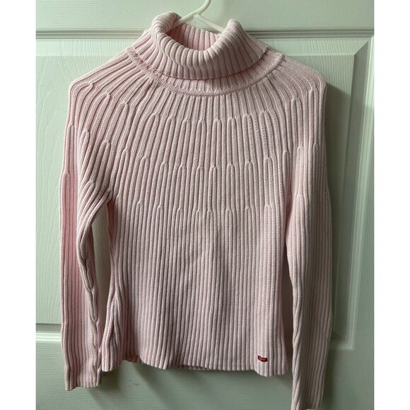 Vintage ESPRIT XS Red Cable Knit Long Sleeve Turtleneck Sweater Retro Romantic - Picture 1 of 9